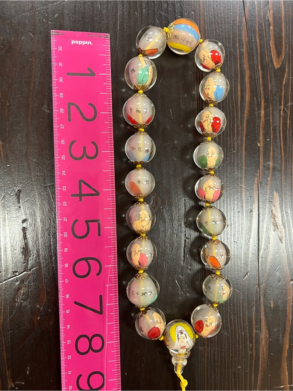 Vintage Reverse Hand Painted Glass Chinese PRAYER Beads, Artisan - Picture 10 of 10